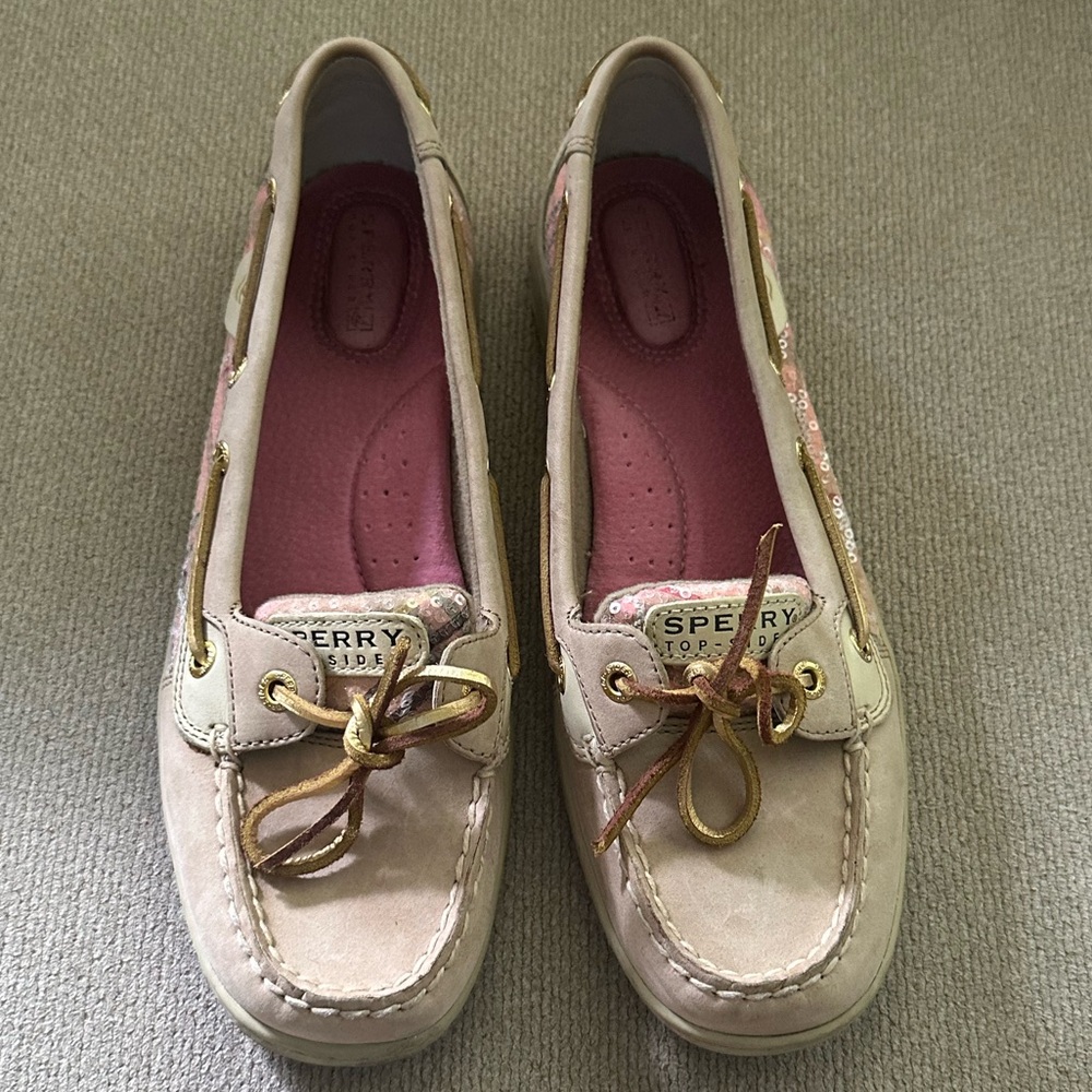 Sperry women’s boat shoes. Pink plaid with sequins on sides